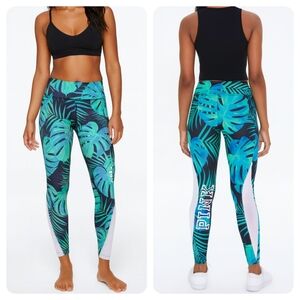PINK Victoria's Secret Teal & Navy Tropical Leaf High-Waist Leggings